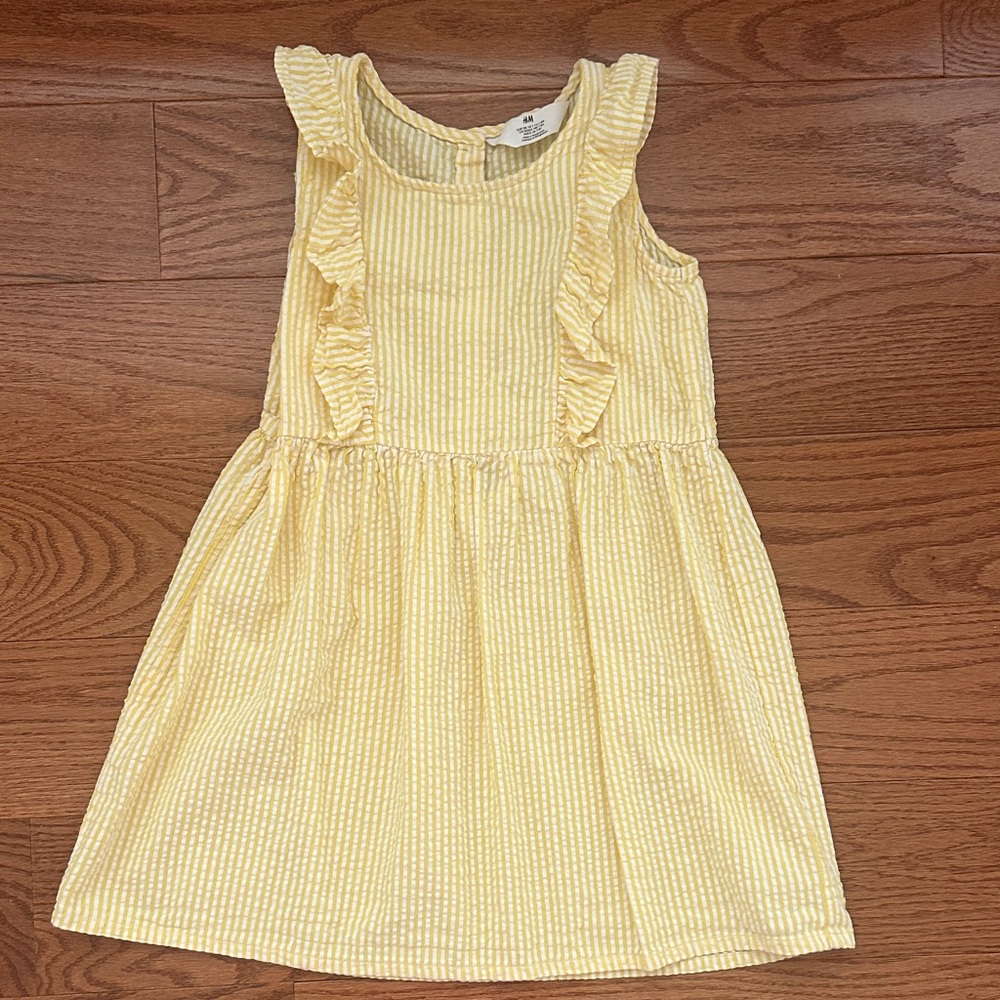 Girls Yellow Ruffle Seersucker Dress - 7